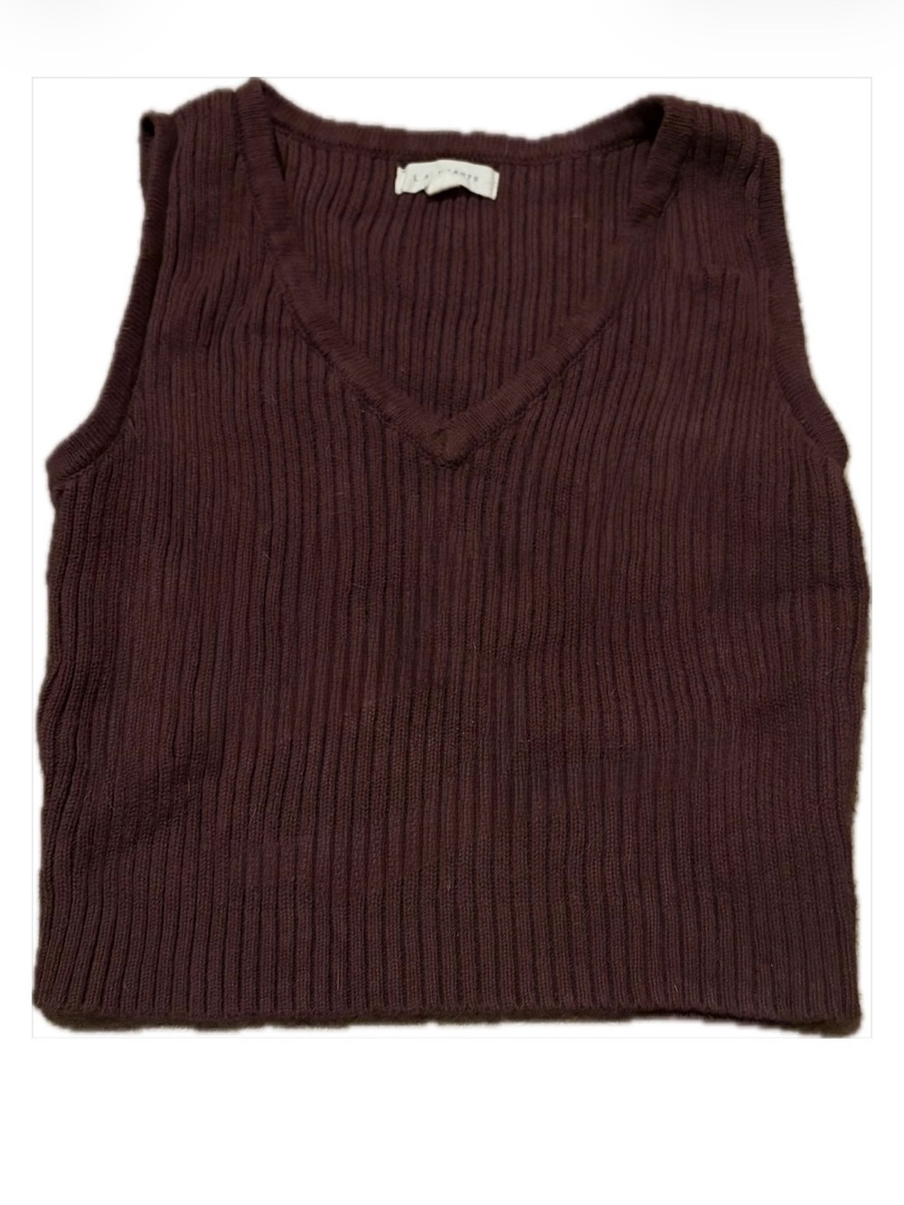 La Hearts Ribbed V-Neck Sleeveless Sweater - Dark Brown